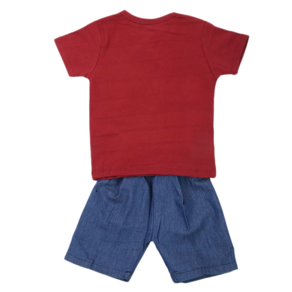 Boys 2 Pcs Suit Half Sleeves - Maroon, Kids, Boys Sets And Suits, Chase Value, Chase Value