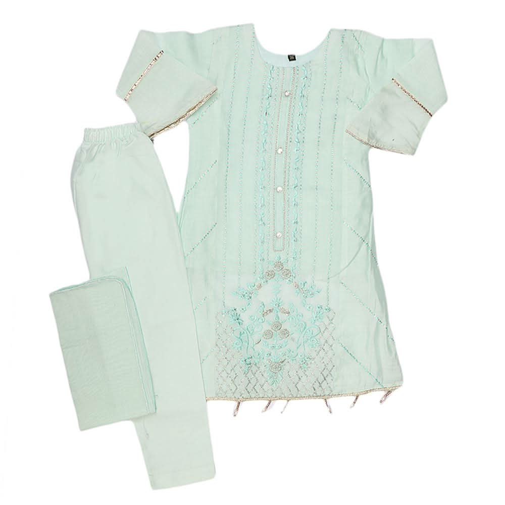 Girls Embroidered Fancy Suit 3 Pcs - Light Green, Kids, Girls Sets And Suits, Chase Value, Chase Value
