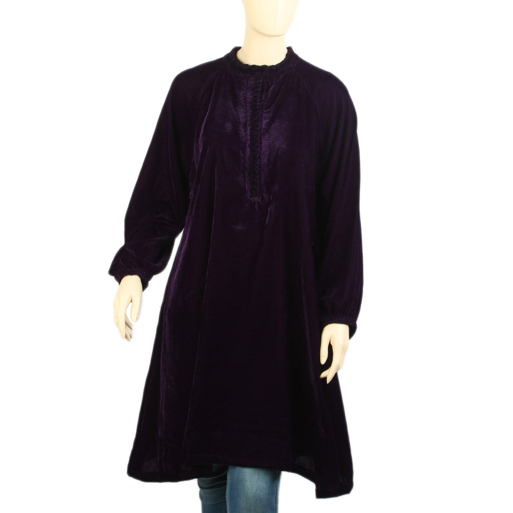 Women's Velvet Fancy Kurti - Purple, Women Ready Kurtis, Chase Value, Chase Value
