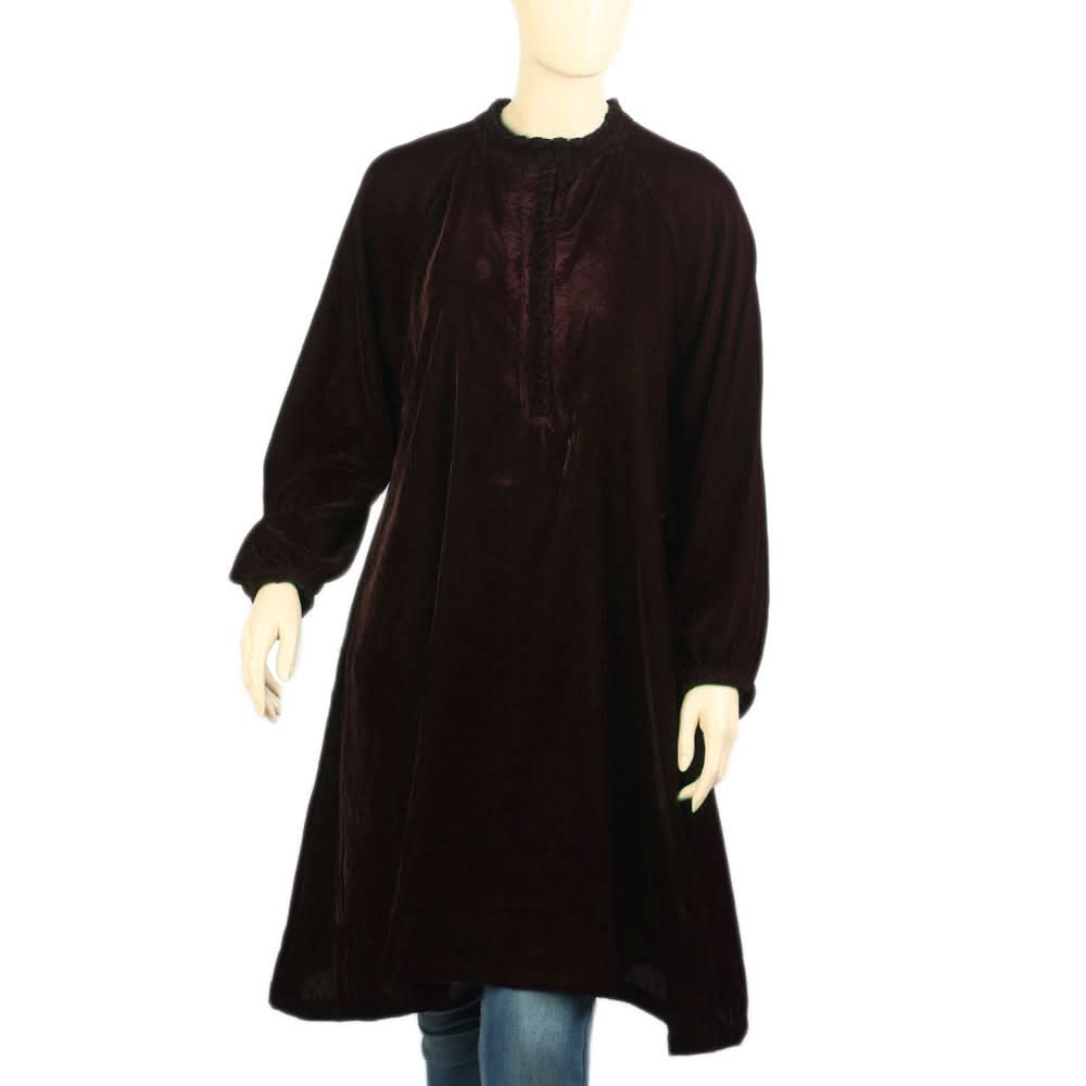 Women's Velvet Fancy Kurti - Brown, Women Ready Kurtis, Chase Value, Chase Value