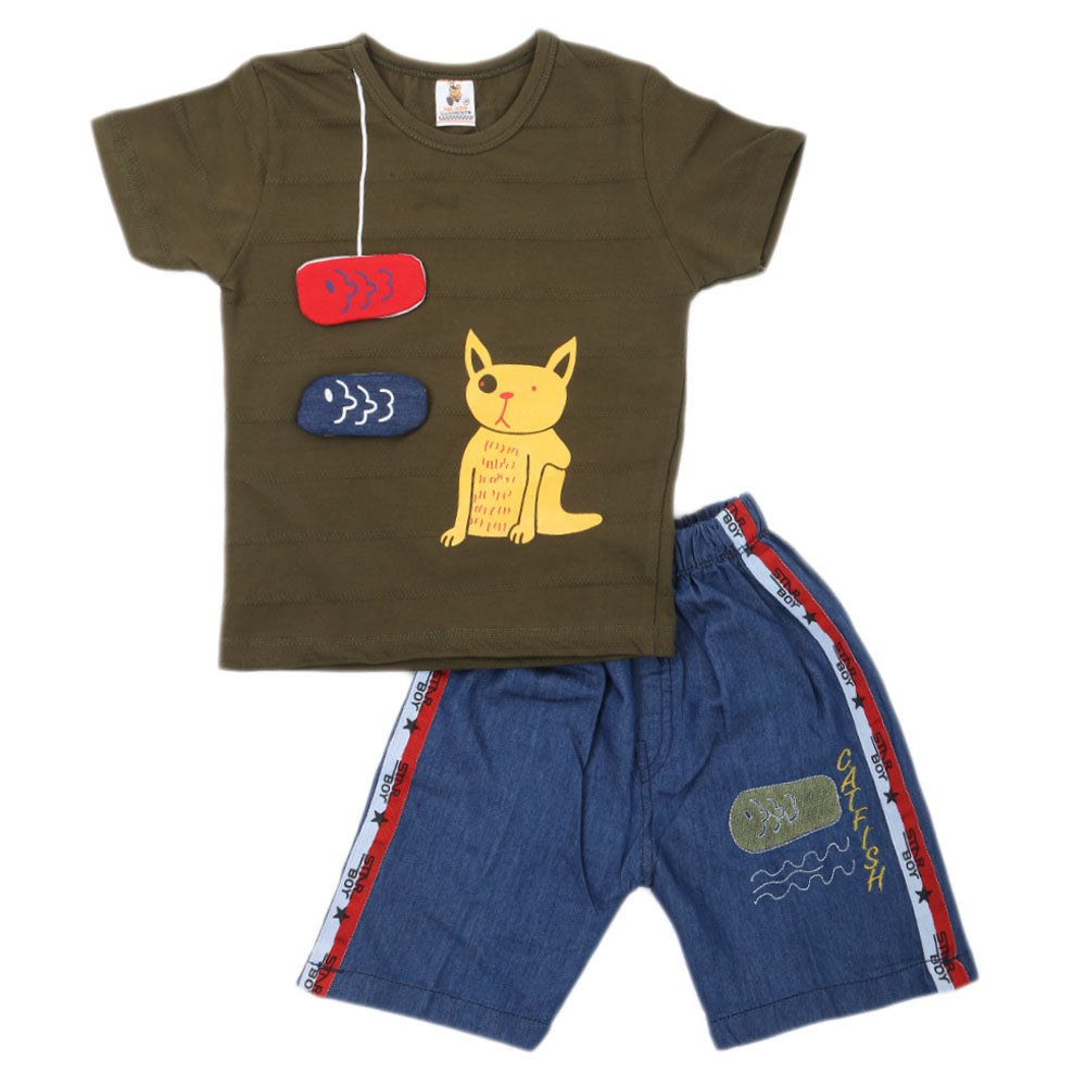 Boys 2 Pcs Suit Half Sleeves - Olive Green, Kids, Boys Sets And Suits, Chase Value, Chase Value