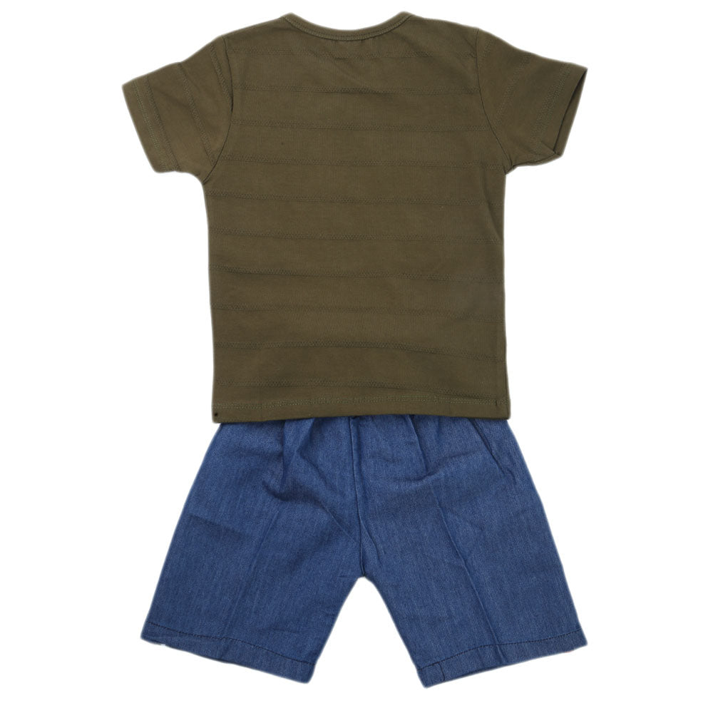 Boys 2 Pcs Suit Half Sleeves - Olive Green, Kids, Boys Sets And Suits, Chase Value, Chase Value
