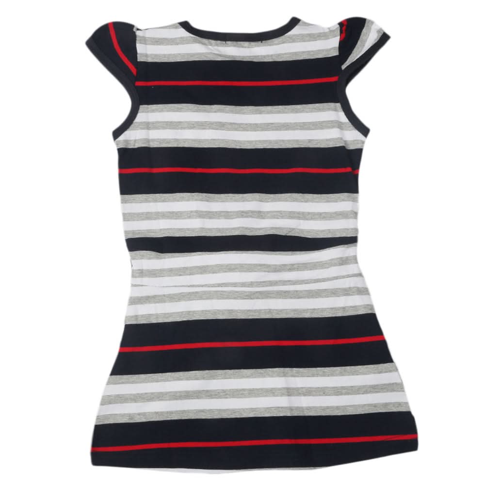 Girls Yarn Dyed Half Sleeves T-Shirt - Navy Blue, Kids, Girls T-Shirts, Chase Value, Chase Value