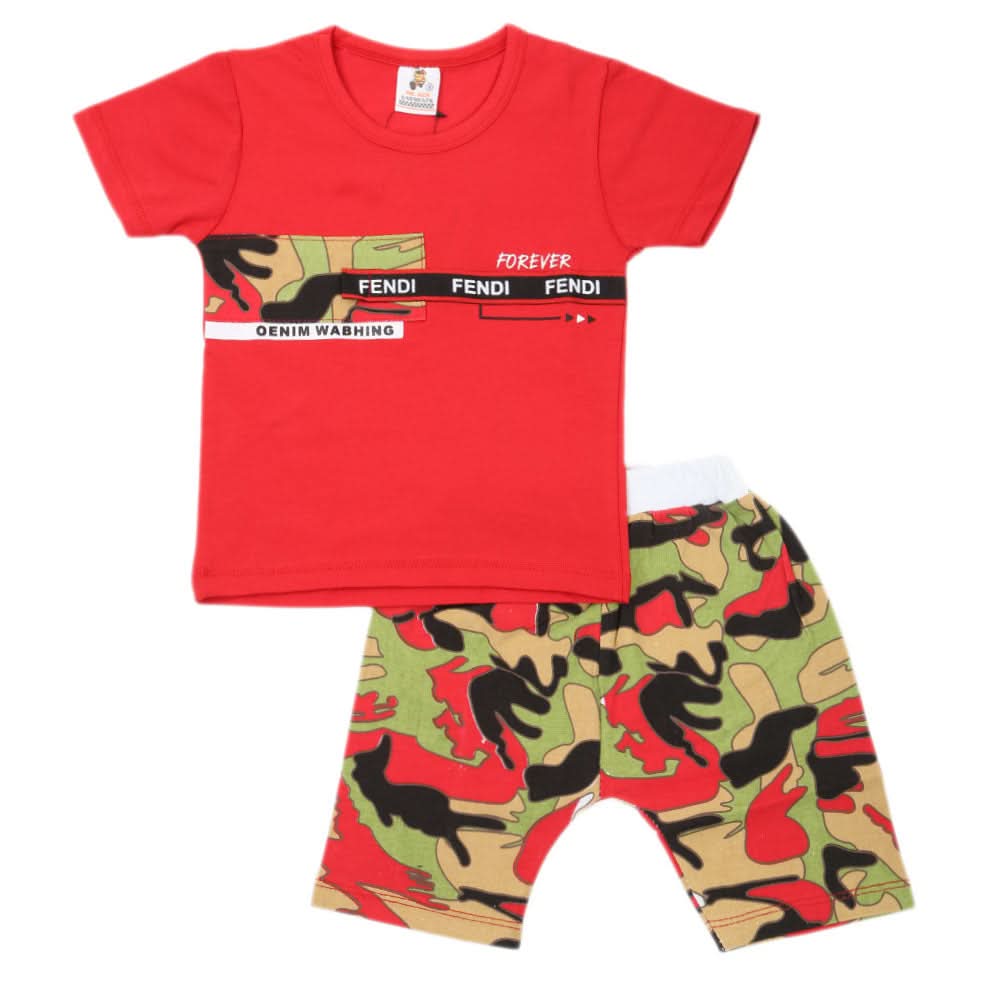 Boys Half Sleeves 2 Piece Suit - Red, Kids, Boys Sets And Suits, Chase Value, Chase Value