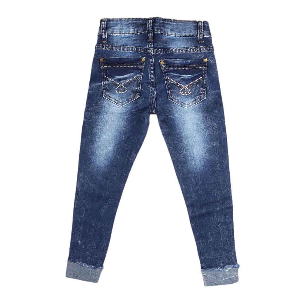 Girls Denim Pant - Dark-Blue, Kids Clothes, Chase Value, Chase Value
