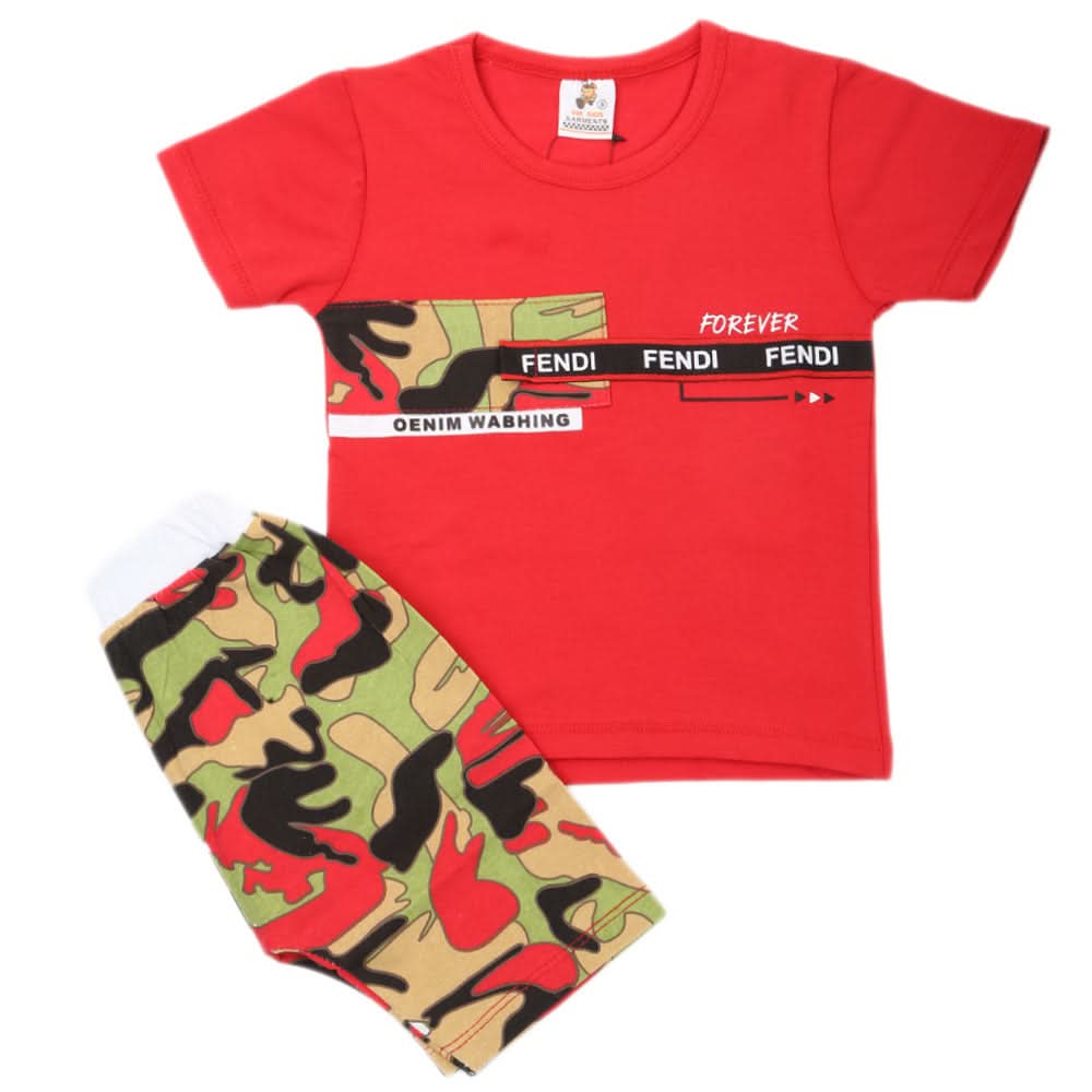 Boys 2 Pcs Suit Half Sleeves - Red, Kids, Boys Sets And Suits, Chase Value, Chase Value
