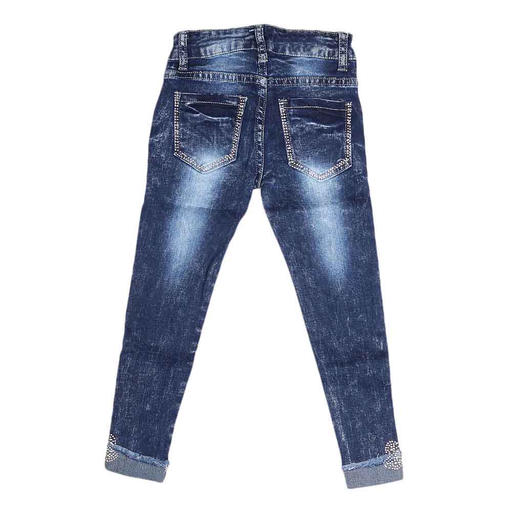 Girls Denim Pant - Dark-Blue, Kids Clothes, Chase Value, Chase Value
