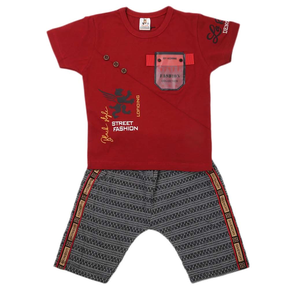 Boys 2 Pcs Suit Half Sleeves - Maroon, Kids, Boys Sets And Suits, Chase Value, Chase Value