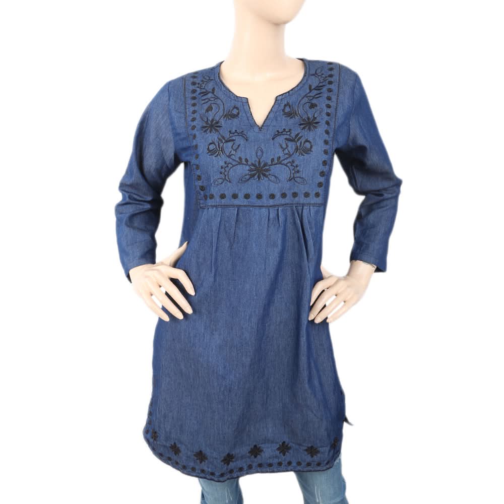 Women's Denim Full Sleeves Top - Dark Blue, Women, T-Shirts And Tops, Chase Value, Chase Value