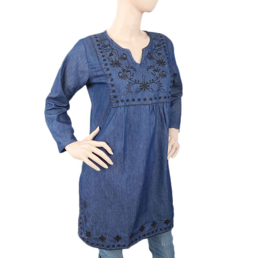 Women's Denim Full Sleeves Top - Dark Blue, Women, T-Shirts And Tops, Chase Value, Chase Value