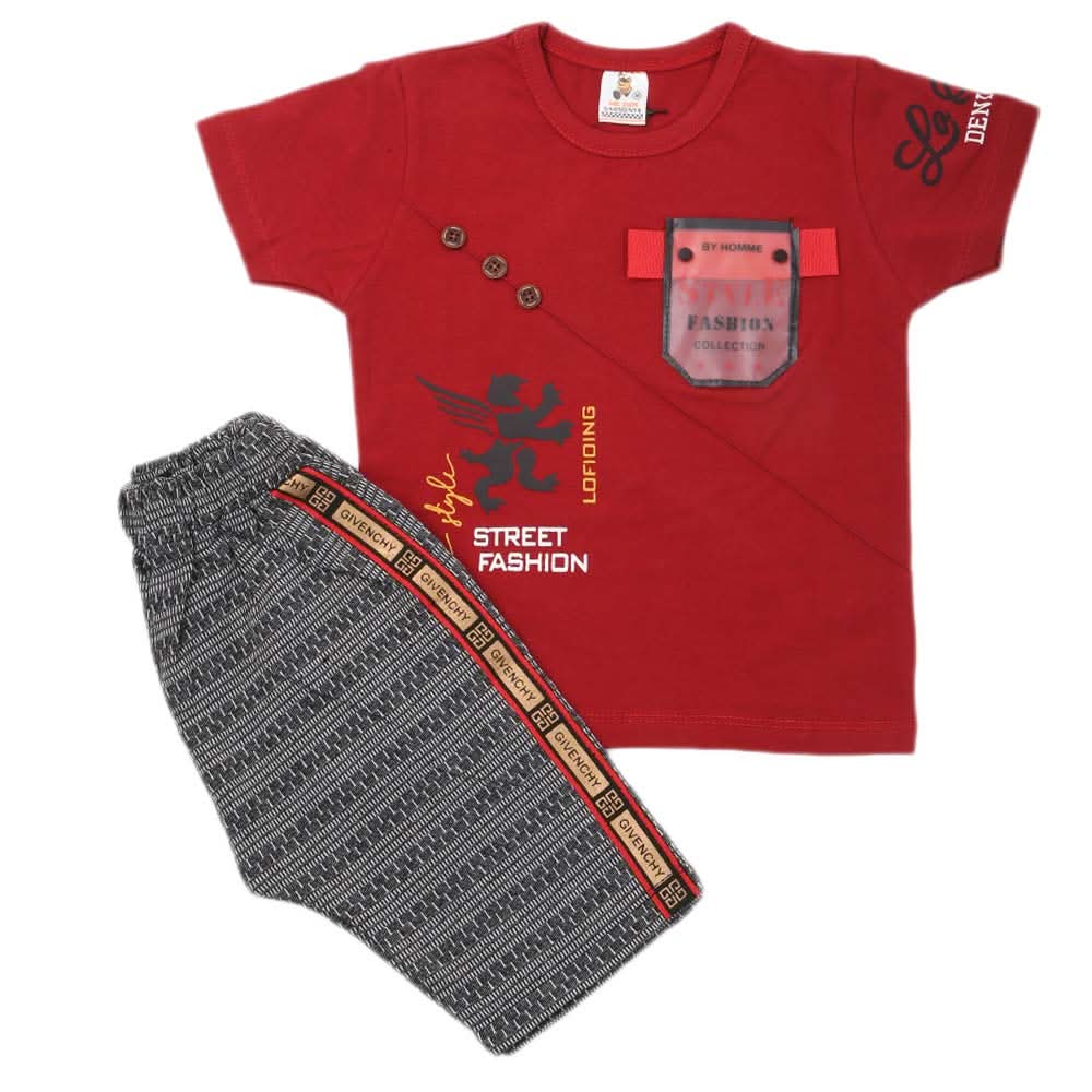 Boys 2 Pcs Suit Half Sleeves - Maroon, Kids, Boys Sets And Suits, Chase Value, Chase Value