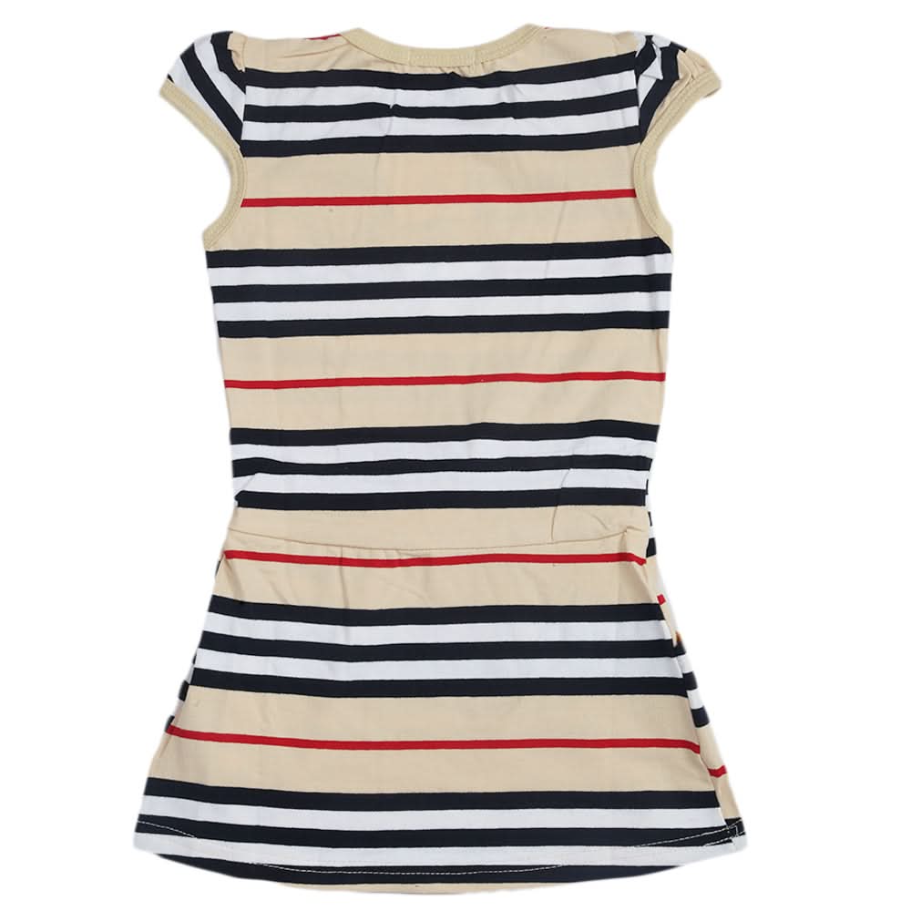 Girls Yarn Dyed Half Sleeves T-Shirt - Beige, Kids, Girls T-Shirts, Chase Value, Chase Value