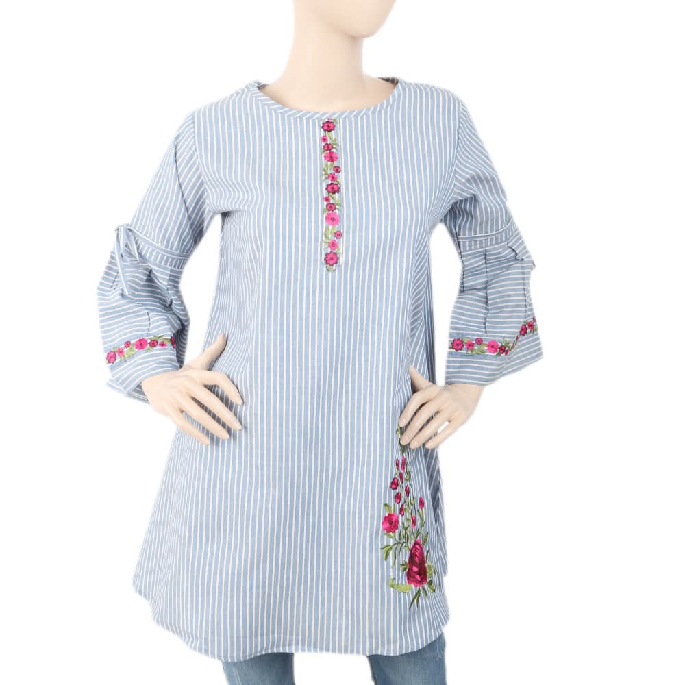 Women's Strip Cotton Kurti - Blue, Women, Ready Kurtis, Chase Value, Chase Value