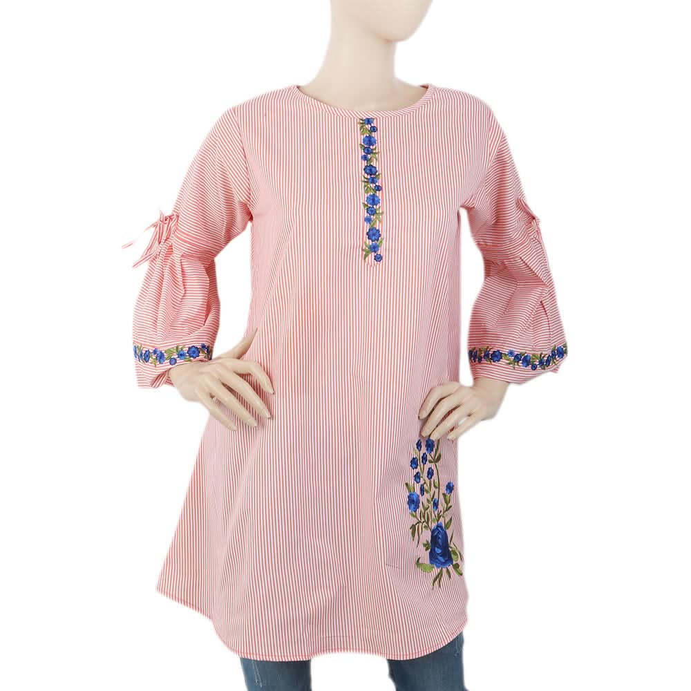 Women's Strip Cotton Kurti - Peach, Women, Ready Kurtis, Chase Value, Chase Value