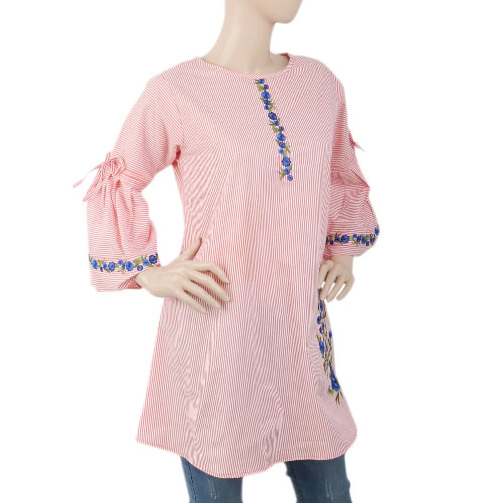 Women's Strip Cotton Kurti - Peach, Women, Ready Kurtis, Chase Value, Chase Value