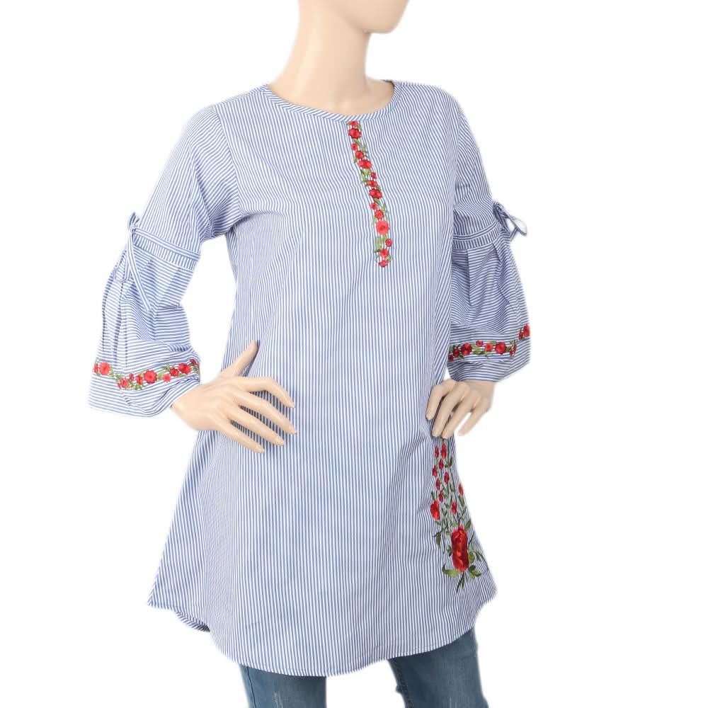 Women's Strip Cotton Kurti - Blue, Women, Ready Kurtis, Chase Value, Chase Value