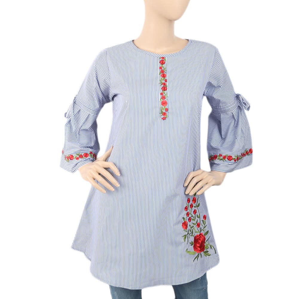 Women's Strip Cotton Kurti - Blue, Women, Ready Kurtis, Chase Value, Chase Value