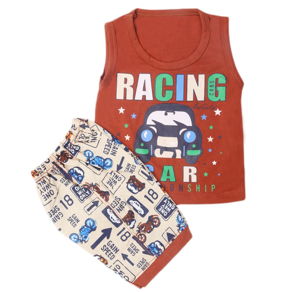 Boys Half Sleeves Sando Suit - Dark Brown, Kids, Boys Sets And Suits, Chase Value, Chase Value