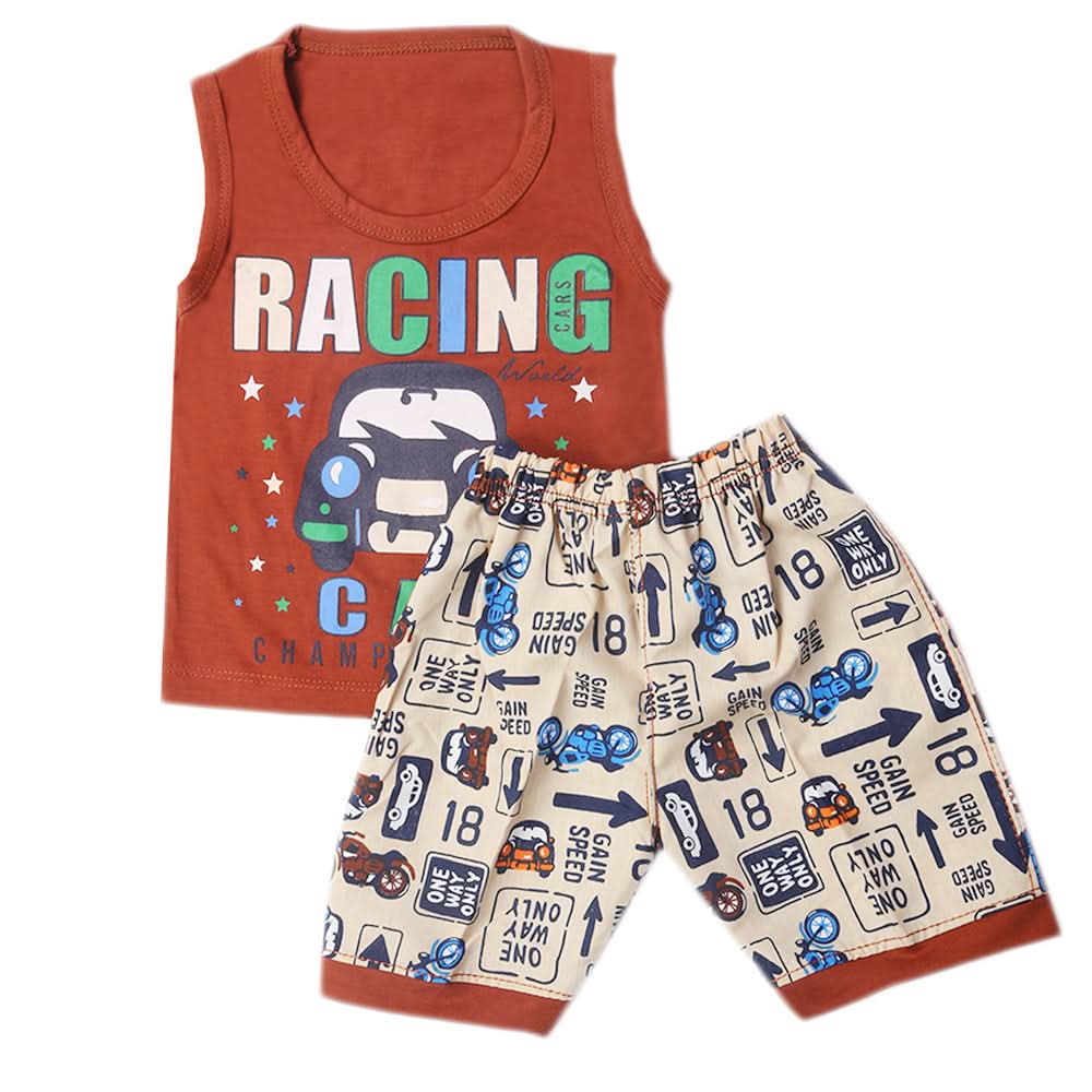 Boys Half Sleeves Sando Suit - Dark Brown, Kids, Boys Sets And Suits, Chase Value, Chase Value