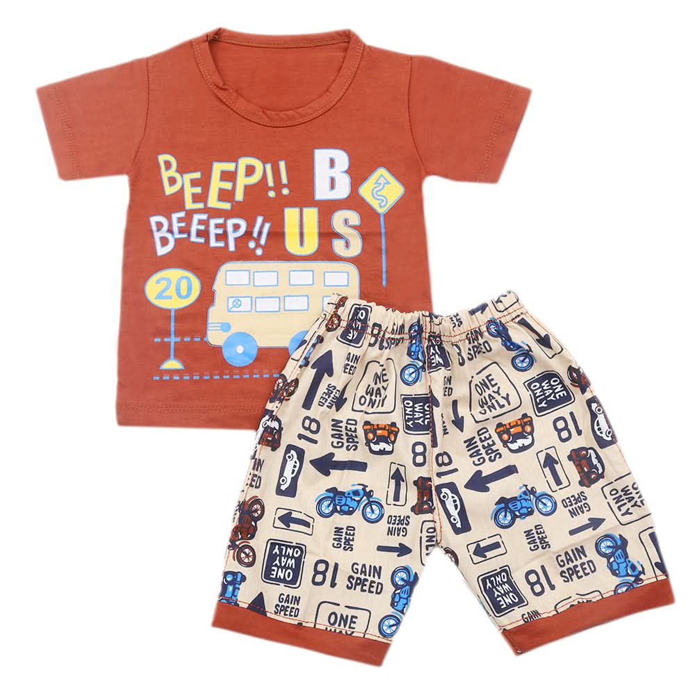 Boys Half Sleeves Short Suit - Dark Brown, Kids, Boys Sets And Suits, Chase Value, Chase Value