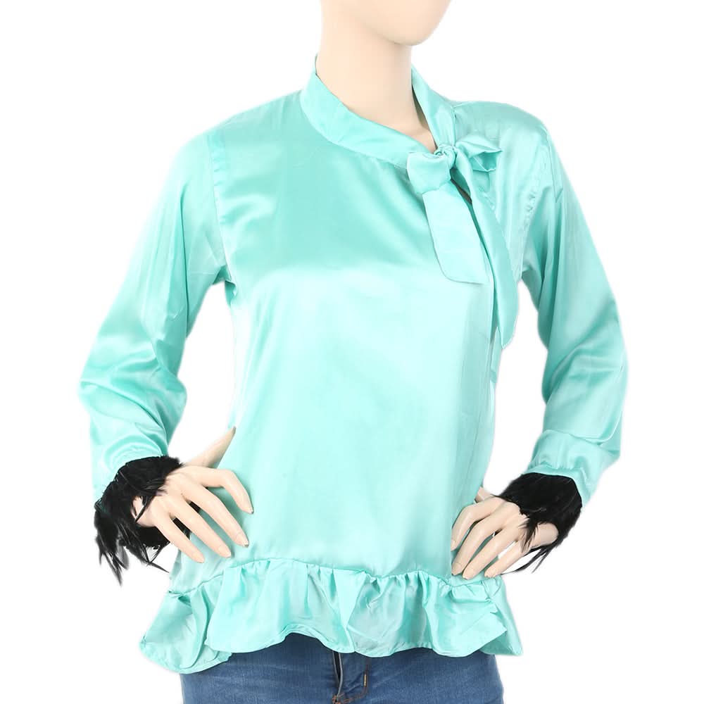 Women's Silk Top With Sleeve Lace - Cyan, Women, T-Shirts And Tops, Chase Value, Chase Value