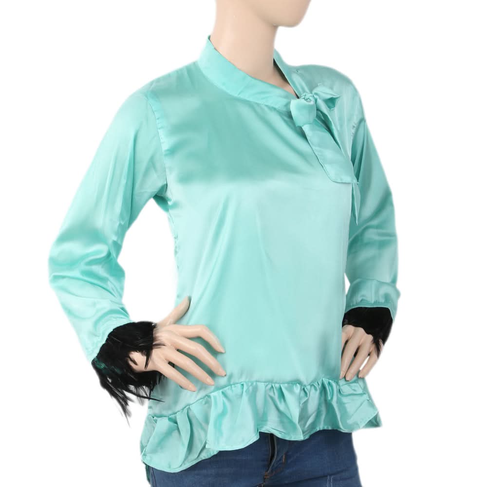 Women's Silk Top With Sleeve Lace - Cyan, Women, T-Shirts And Tops, Chase Value, Chase Value