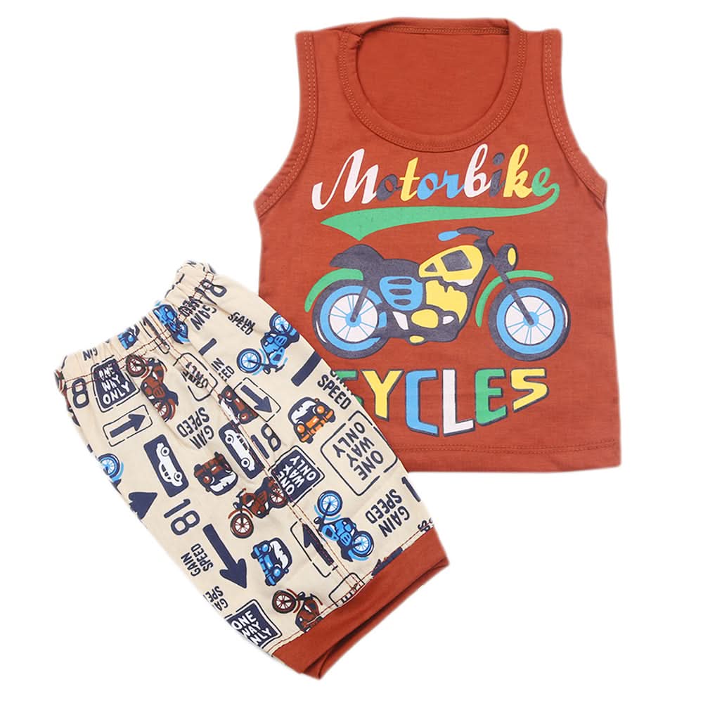 Boys Half Sleeves Sando Suit - Dark Brown, Kids, Boys Sets And Suits, Chase Value, Chase Value