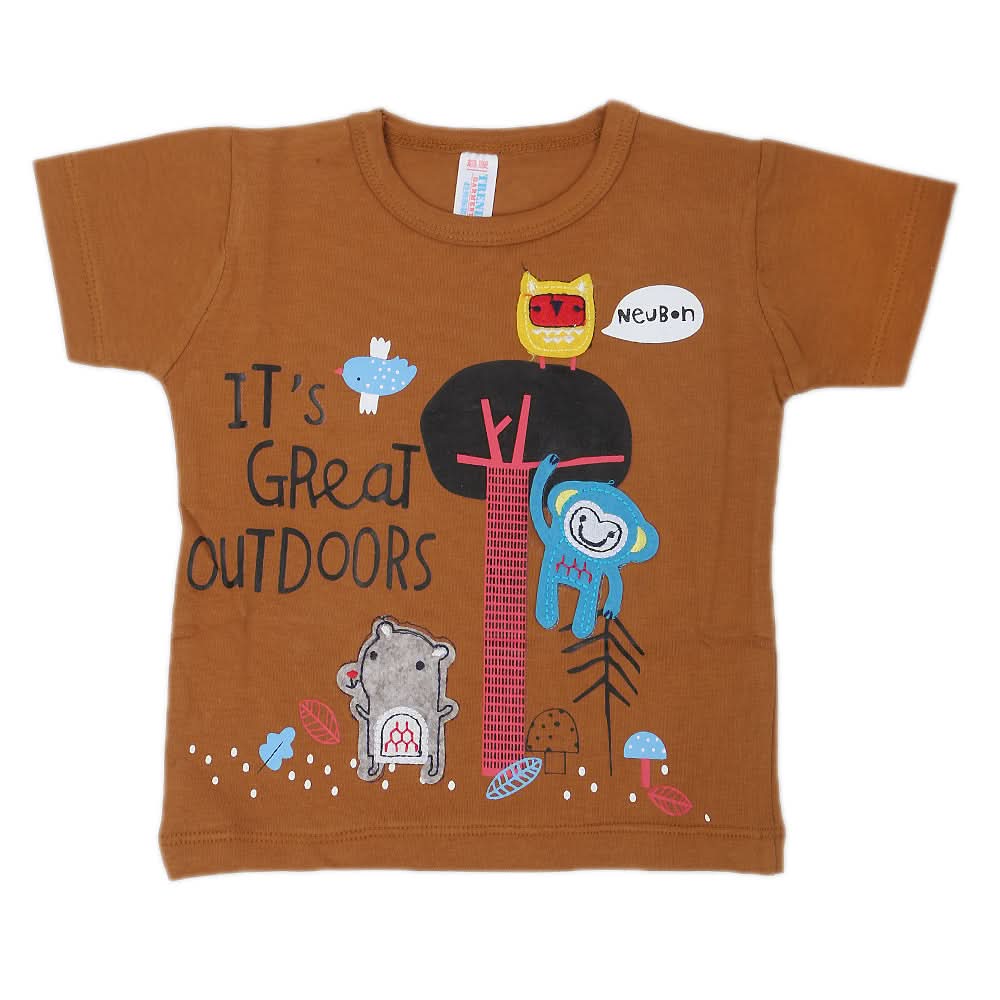 Newborn Boys Round Neck Half Sleeves T-Shirt - Brown, Kids, NB Boys Shirts And T-Shirts, Chase Value, Chase Value