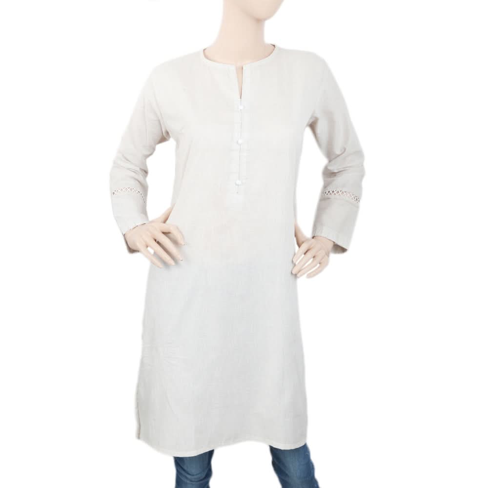 Women's Kurti With Sleeve Lace - Fawn, Women, Ready Kurtis, Chase Value, Chase Value