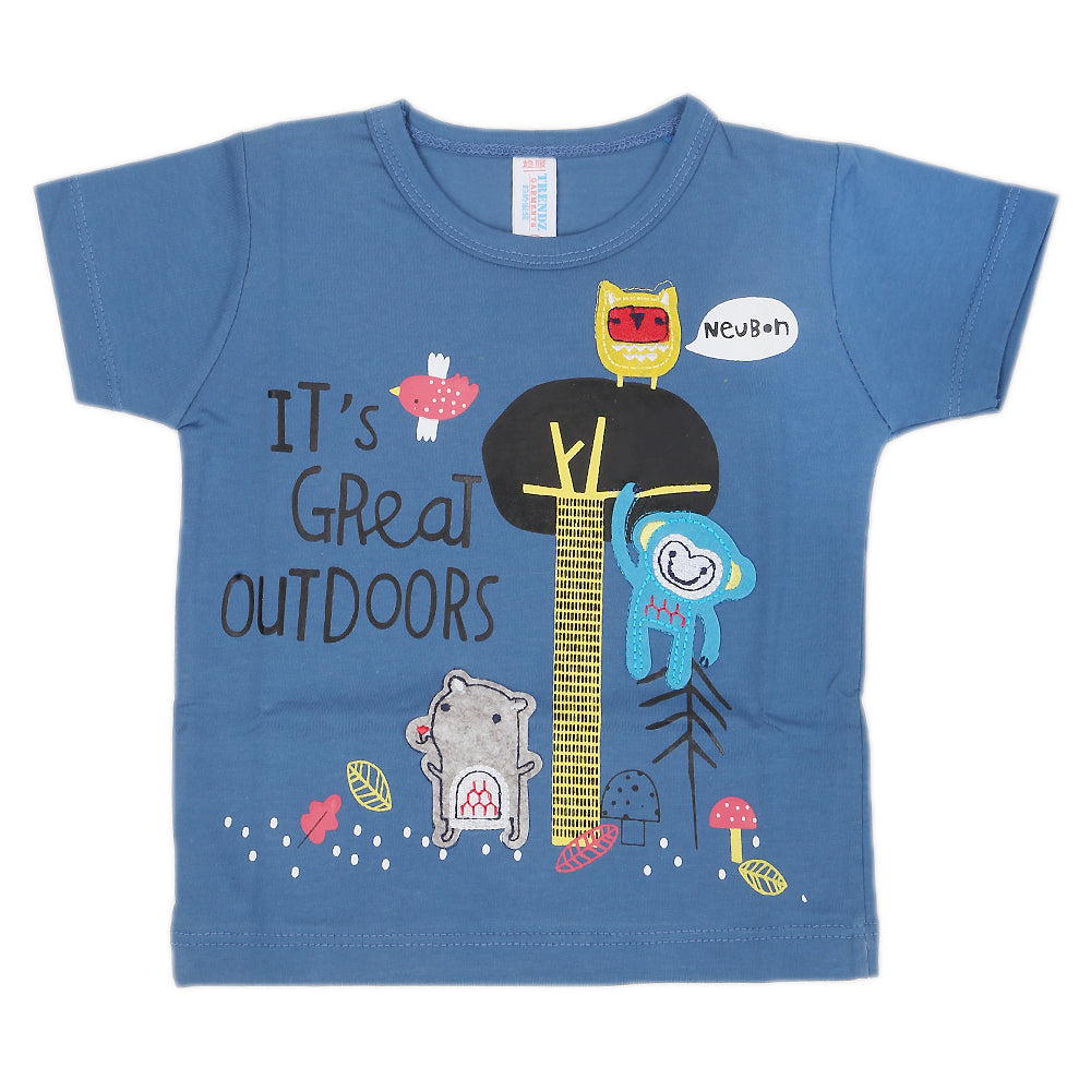 Newborn Boys Round Neck Half Sleeves T-Shirt - Steel Blue, Kids, Newborn Boys Shirts And T-Shirts, Chase Value, Chase Value