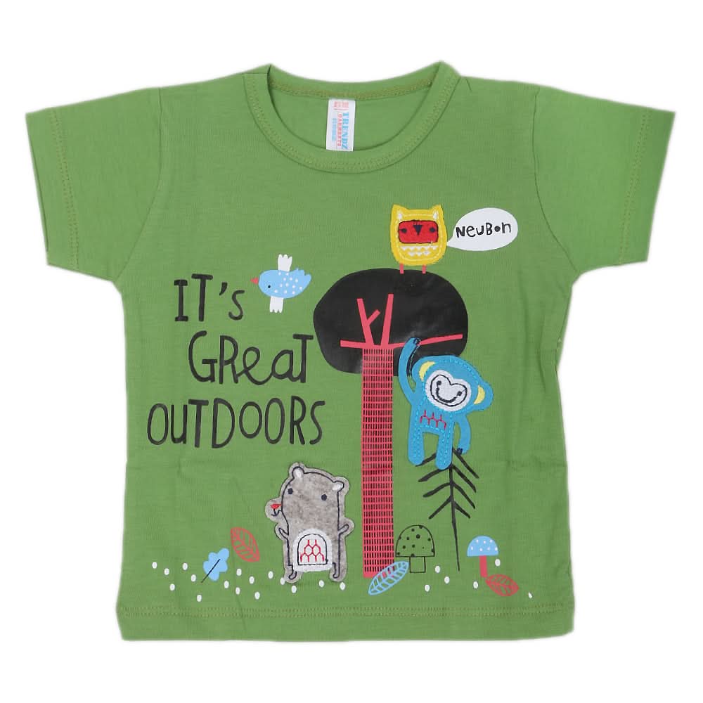 Newborn Boys Round Neck Half Sleeves T-Shirt - Green, Kids, New Born Boys Shirts And T-Shirts, Chase Value, Chase Value