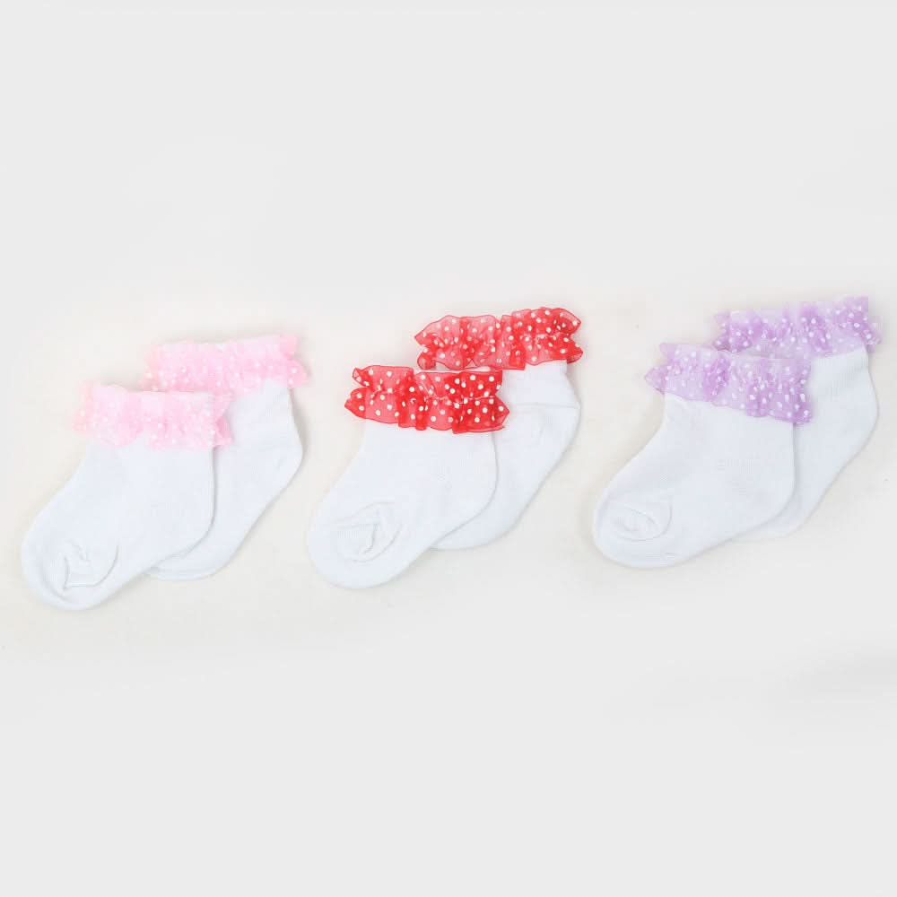Girls 3 Pieces Frill Socks - Multi, Kids, Girls Socks, Chase Value, Chase Value