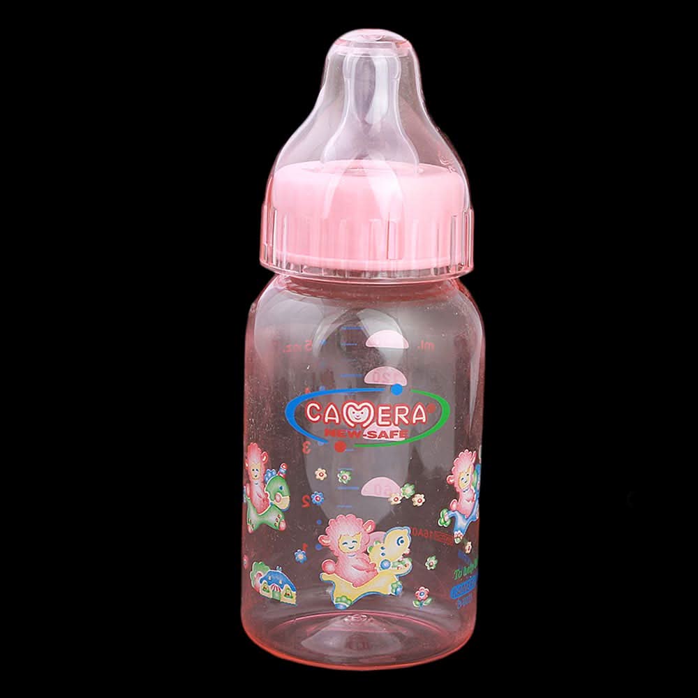 Camera Decorated Feeding Bottle 140ml - Pink, Kids, Feeding Supplies, Chase Value, Chase Value