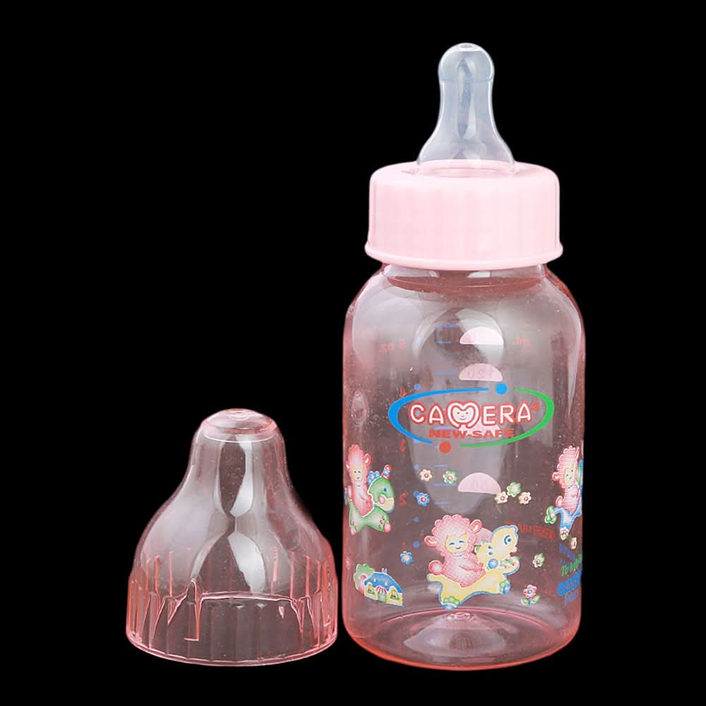 Camera Decorated Feeding Bottle 140ml - Pink, Kids, Feeding Supplies, Chase Value, Chase Value