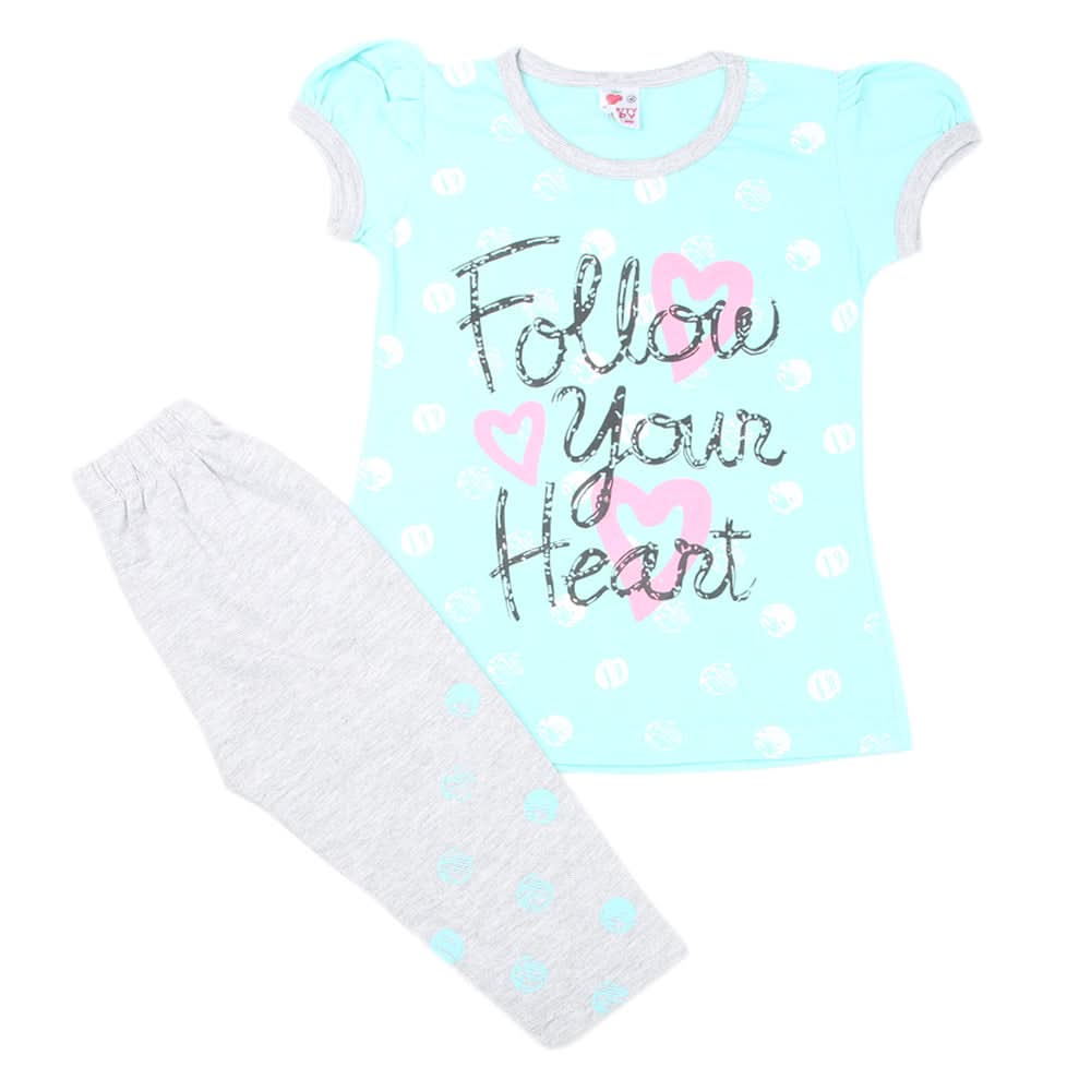 Girls Half Sleeves Suit - Cyan, Kids, Girls Sets And Suits, Chase Value, Chase Value