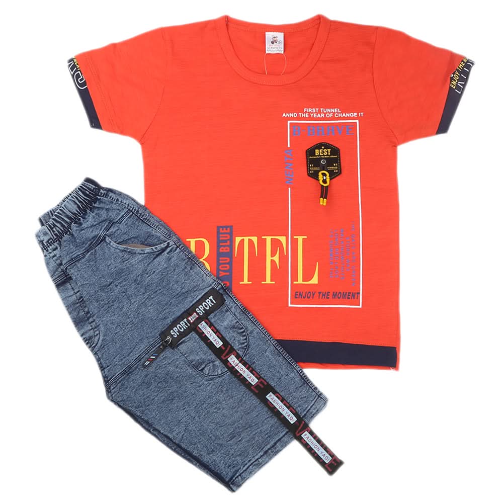 Boys Half Sleeves Short Suit - Orange, Kids, Boys Sets And Suits, Chase Value, Chase Value