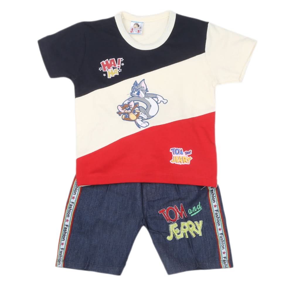 Boys Half Sleeves Short Suit - Off White, Kids, Boys Sets And Suits, Chase Value, Chase Value