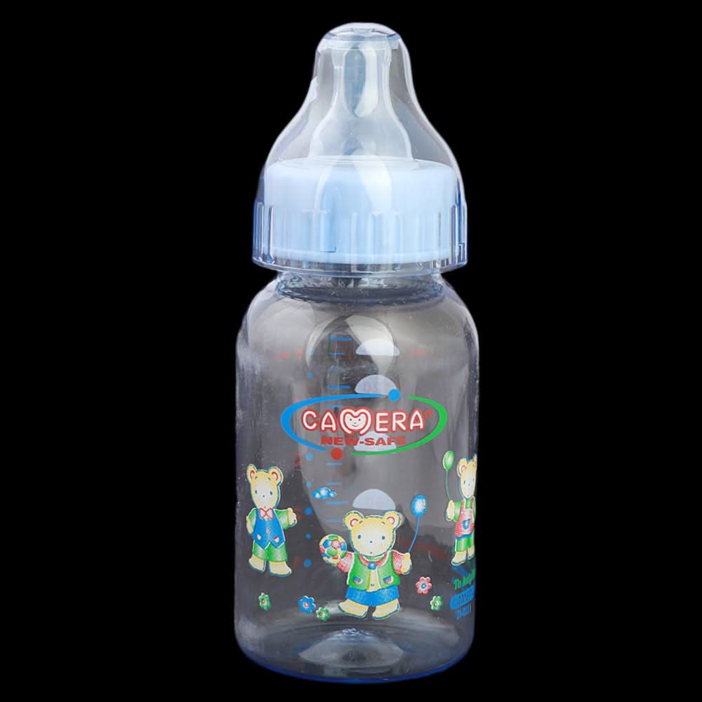 Camera Decorated Feeding Bottle 140ml - Blue, Kids, Feeding Supplies, Chase Value, Chase Value