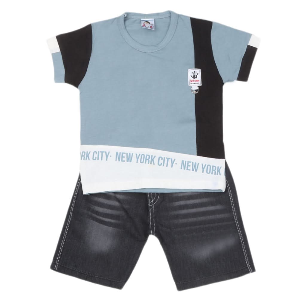 Boys Half Sleeves Short Suit 1231 - Steel Blue, Kids, Boys Sets And Suits, Chase Value, Chase Value