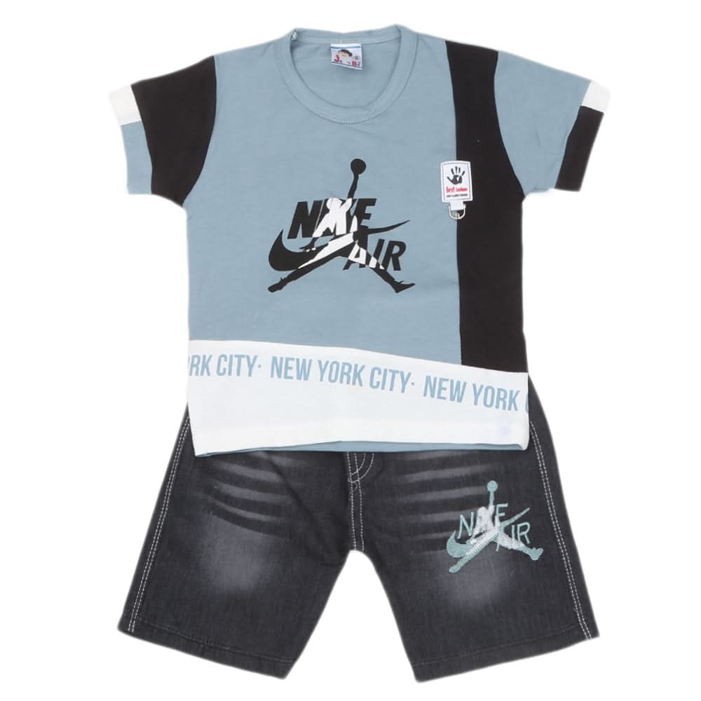 Boys Half Sleeves Short Suit 1231 - Steel Blue, Kids, Boys Sets And Suits, Chase Value, Chase Value