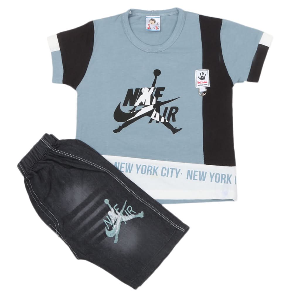 Boys Half Sleeves Short Suit 1231 - Steel Blue, Kids, Boys Sets And Suits, Chase Value, Chase Value