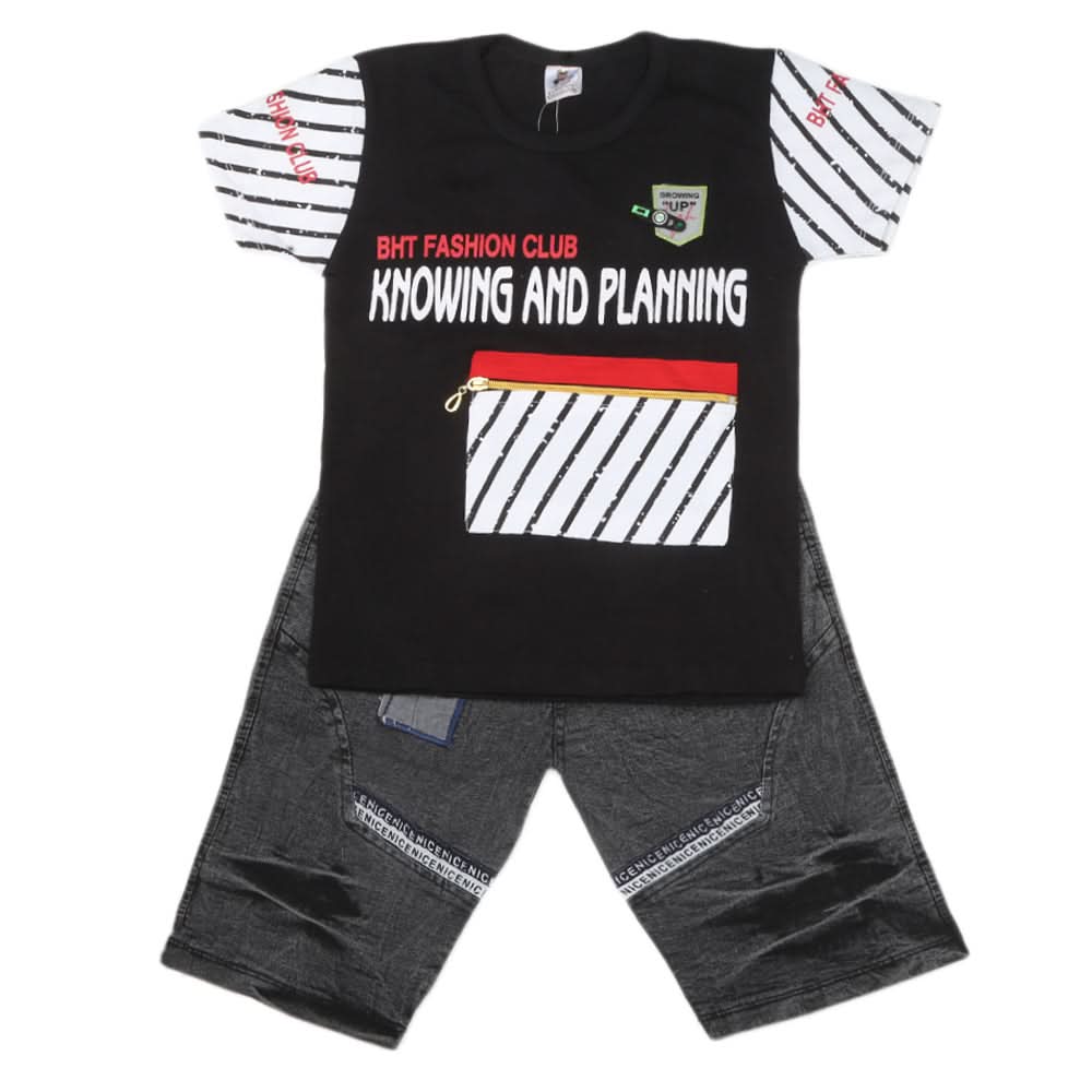 Boys Half Sleeves Short Suit - Black, Kids, Boys Sets And Suits, Chase Value, Chase Value