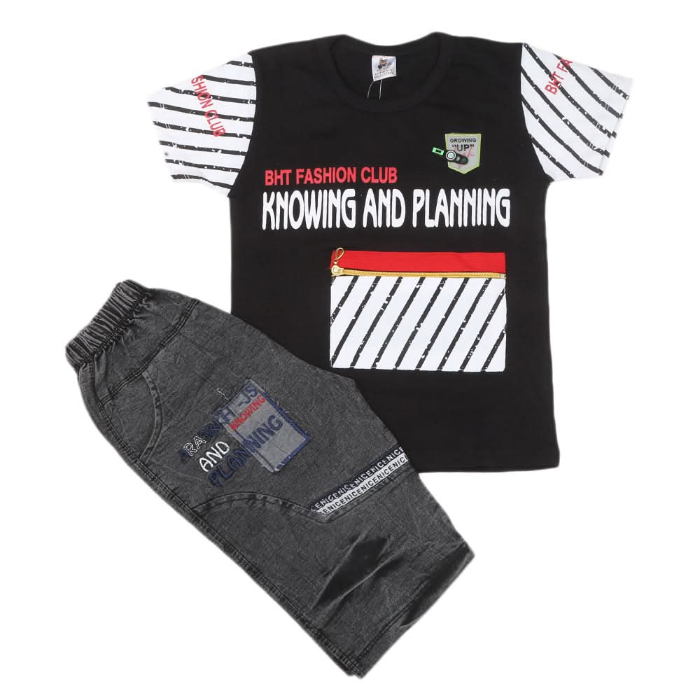 Boys Half Sleeves Short Suit - Black, Kids, Boys Sets And Suits, Chase Value, Chase Value