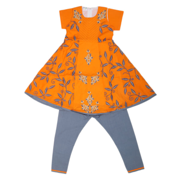 Girls Half Sleeves Tights Suit - Orange, Kids, Girls Sets And Suits, Chase Value, Chase Value
