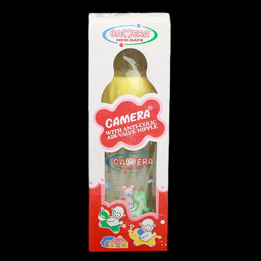 Camera Decorated Feeding Bottle 140ml - Yellow, Kids, Feeding Supplies, Chase Value, Chase Value