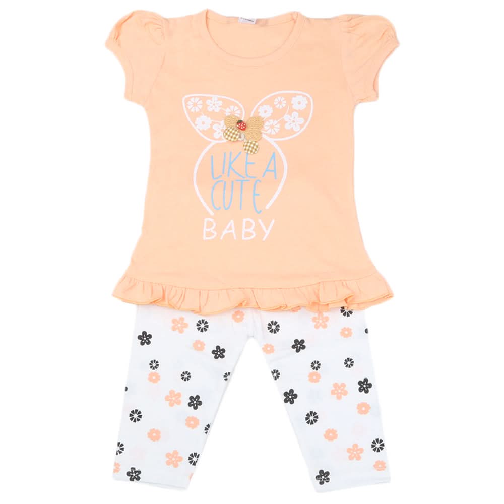 Girls Half Sleeves Suit - Peach, Kids, Girls Sets And Suits, Chase Value, Chase Value
