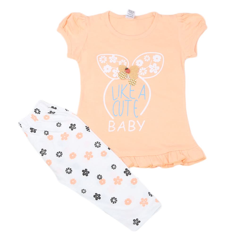 Girls Half Sleeves Suit - Peach, Kids, Girls Sets And Suits, Chase Value, Chase Value