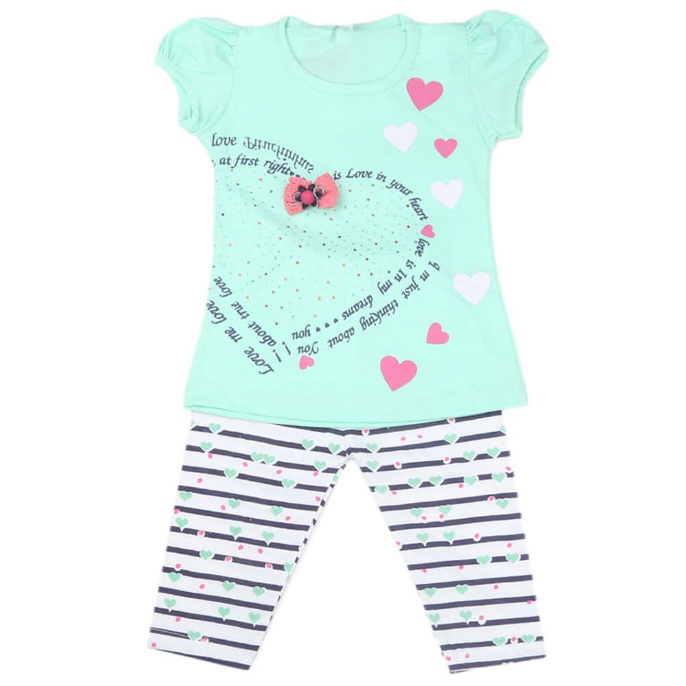 Girls Half Sleeves Suit - Cyan, Kids, Girls Sets And Suits, Chase Value, Chase Value