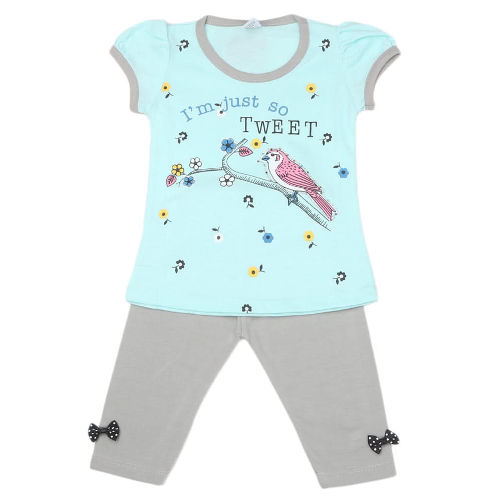 Girls Half Sleeves Suit - Cyan, Kids, Girls Sets And Suits, Chase Value, Chase Value