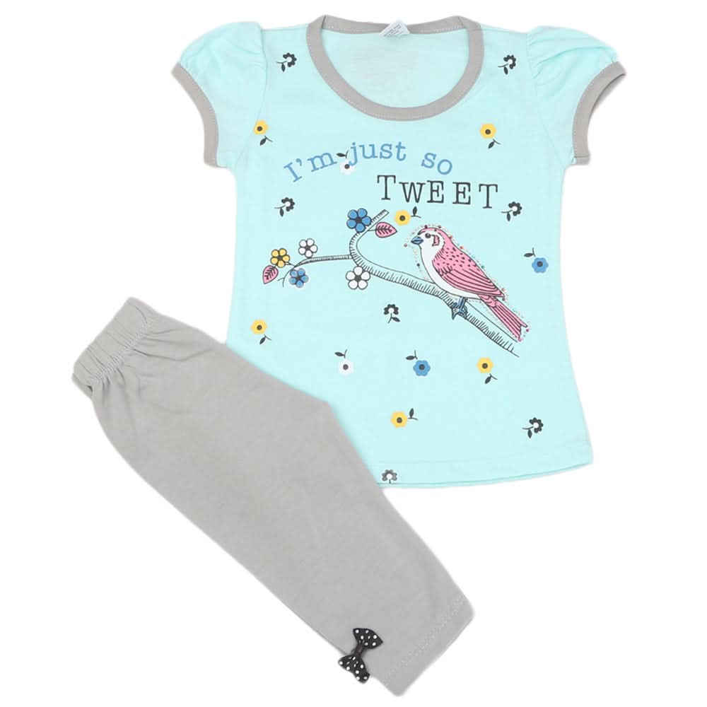 Girls Half Sleeves Suit - Cyan, Kids, Girls Sets And Suits, Chase Value, Chase Value